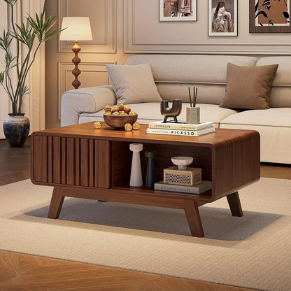 Mid-Century Coffee Table with Sliding Doors