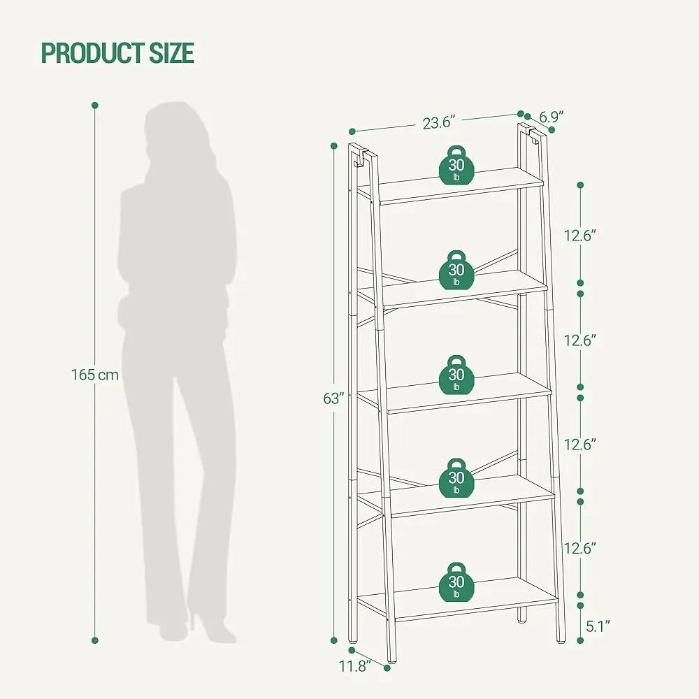 Industrial Ladder Shelf with Hooks and Storage