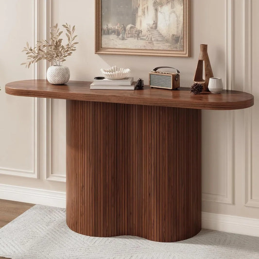 Walnut Tambour Waterfall Console Table