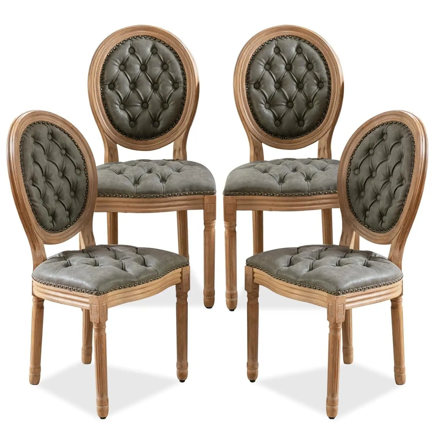 Upholstered Dining Chair with Carved Wood Detail - Set of 4