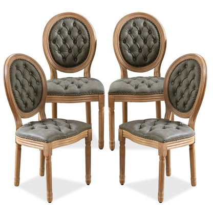 Upholstered Dining Chair with Carved Wood Detail - Set of 4