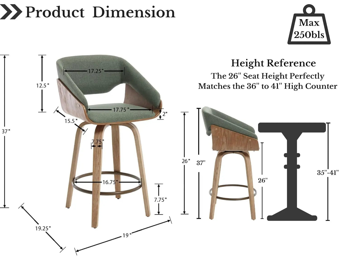 Swivel Counter Height Bar Stools with Wood Frame