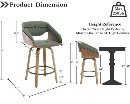 Swivel Counter Height Bar Stools with Wood Frame