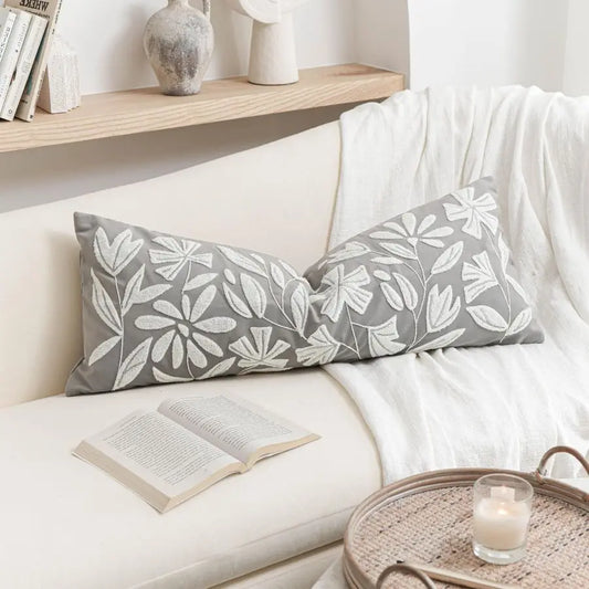 Embroidered Velvet Lumbar Pillow Cover With Soft Texture