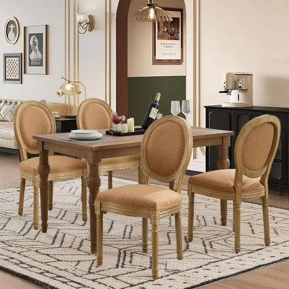 Upholstered Dining Chair with Carved Wood Detail - Set of 4