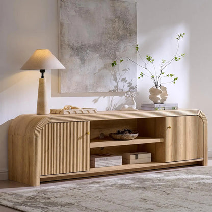 TV Stand with Gold Accents and Rounded Edge Design