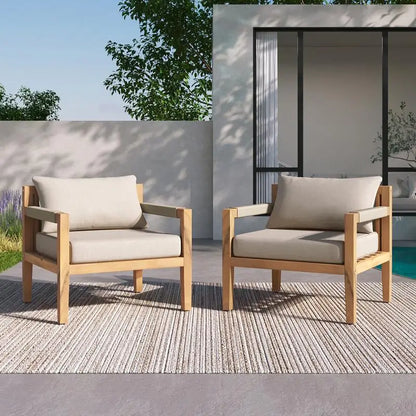 Acacia Wood Outdoor Lounge Chair with Rope Detail