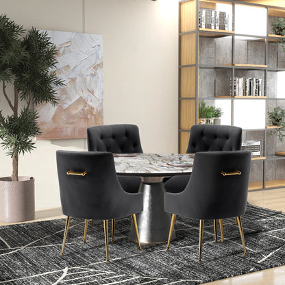 Velvet Dining Chairs with Gold Pull Accent Design