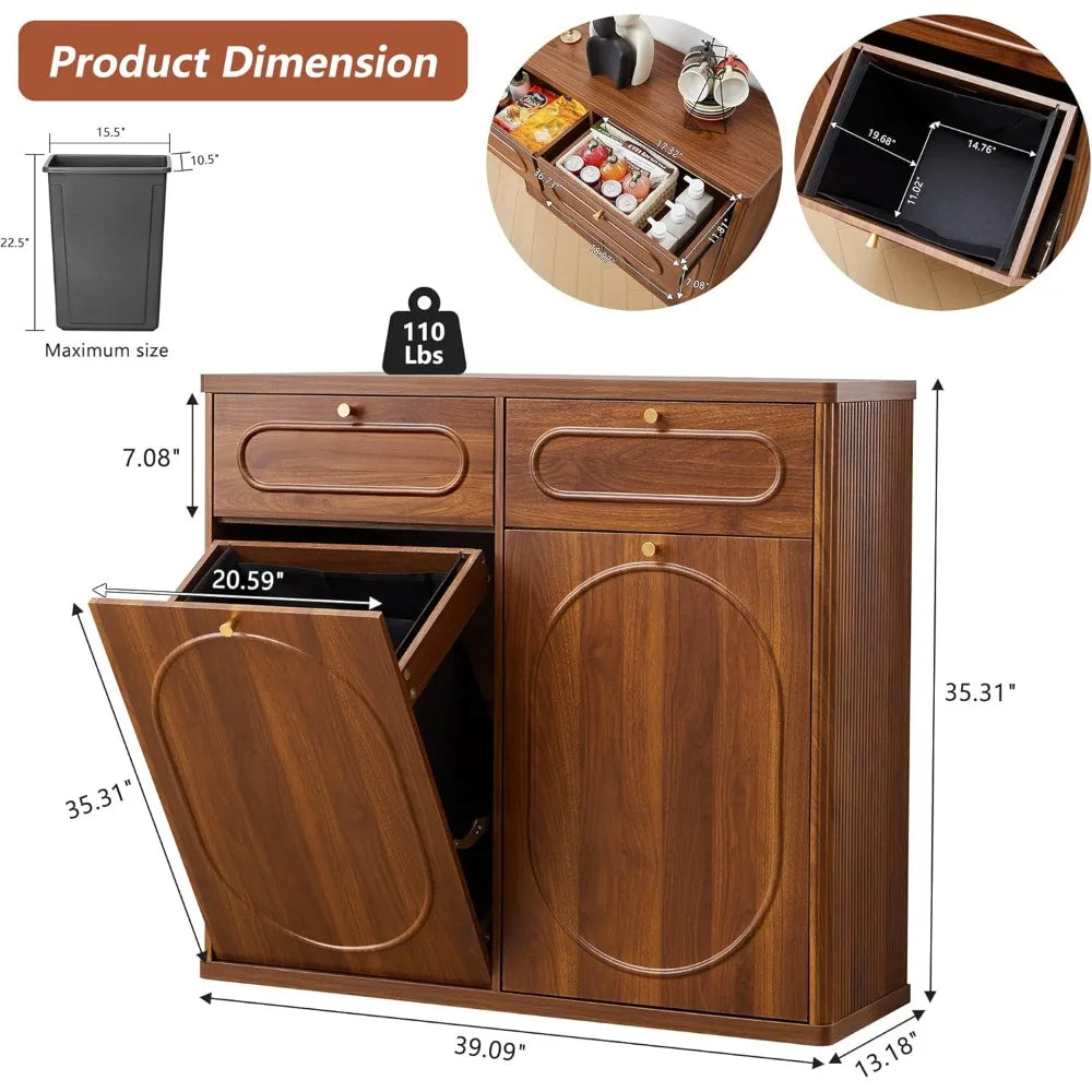 Double Tilt-Out Trash Cabinet with Drawer and Storage