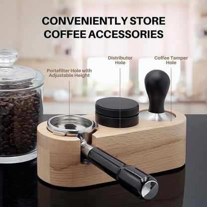 Beechwood Espresso Tamping Station with Barista Setup