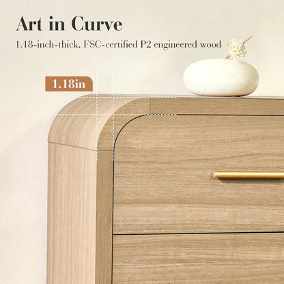 Curved Wood Dresser with Sculptural Form and Six Drawers