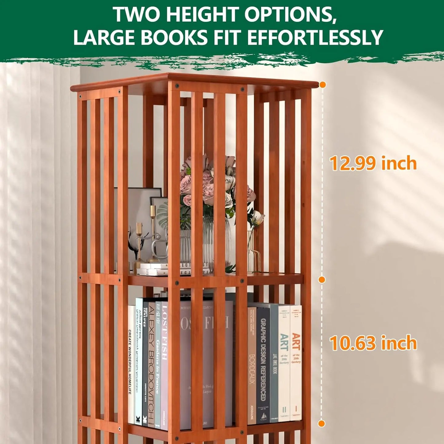 Rotating Bamboo Bookshelf with Space-Saving Tower Design