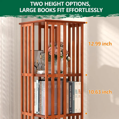 Rotating Bamboo Bookshelf with Space-Saving Tower Design