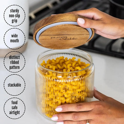 Ribbed Glass Canisters with Acacia Lids