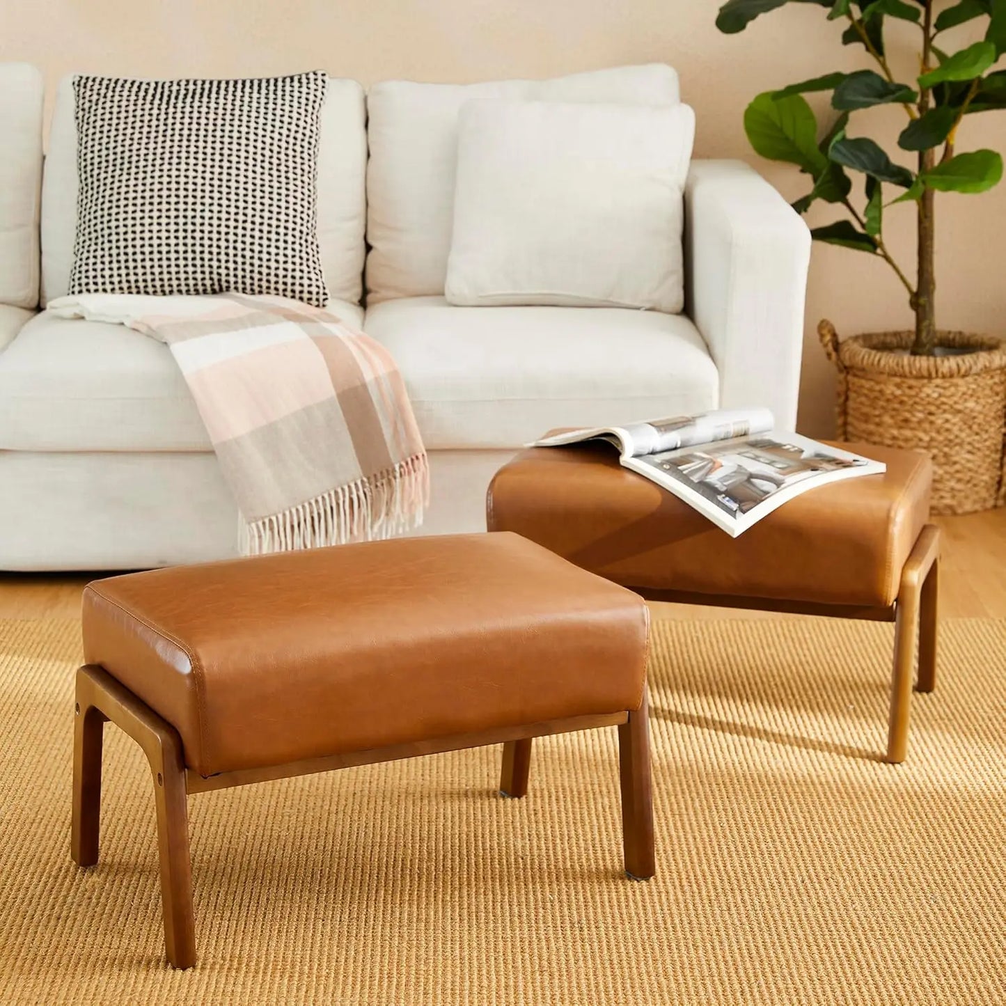 Mid-Century Upholstered Ottoman Bench