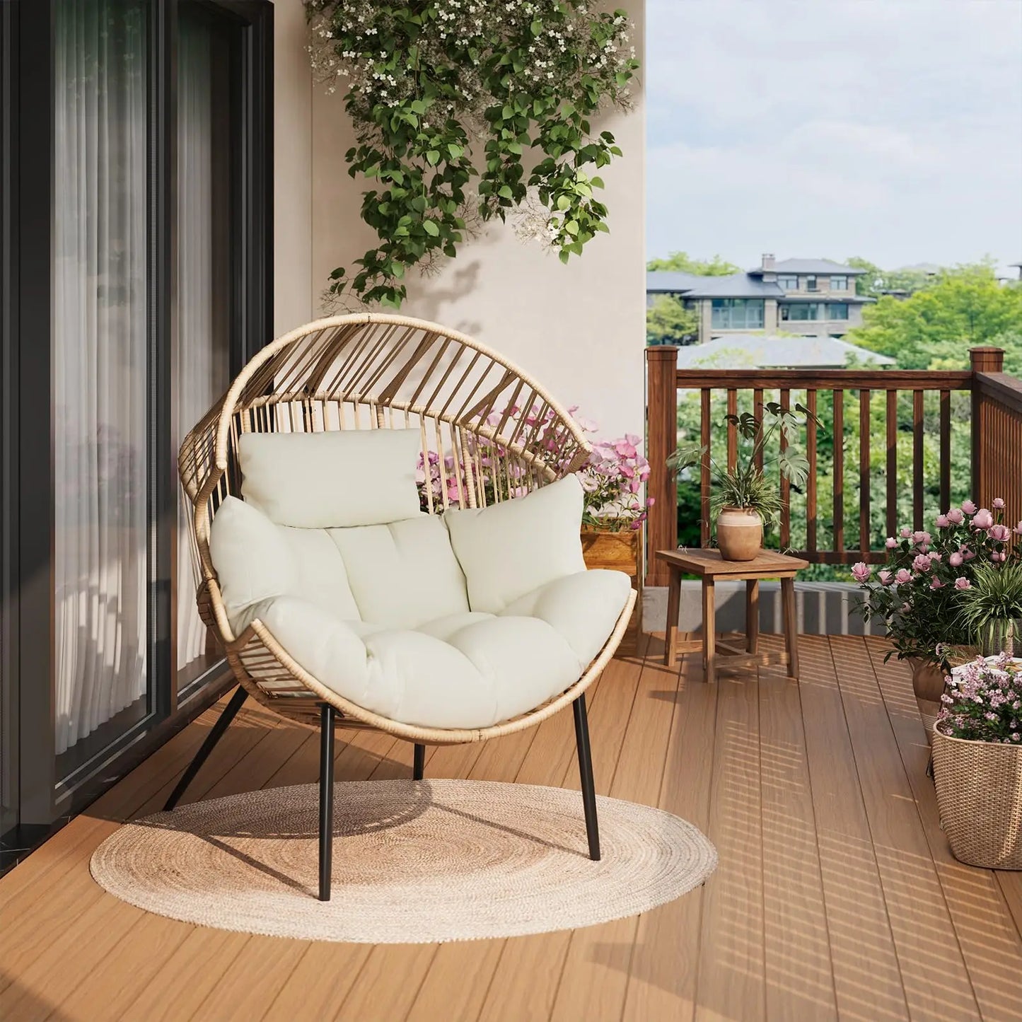 Oversized Wicker Lounge Chair with Plush Cushion