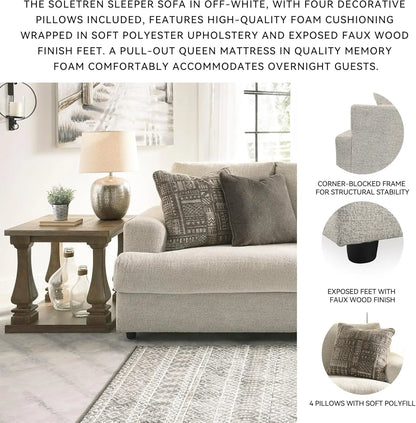 Chenille Queen Sofa Sleeper with Deep Seating and Pillows