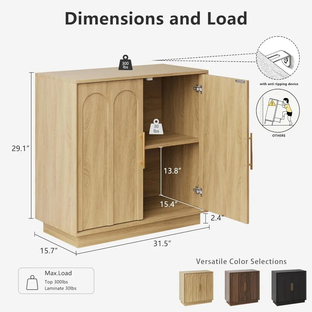 Mid-Century Oak Storage Cabinet With Arched Doors