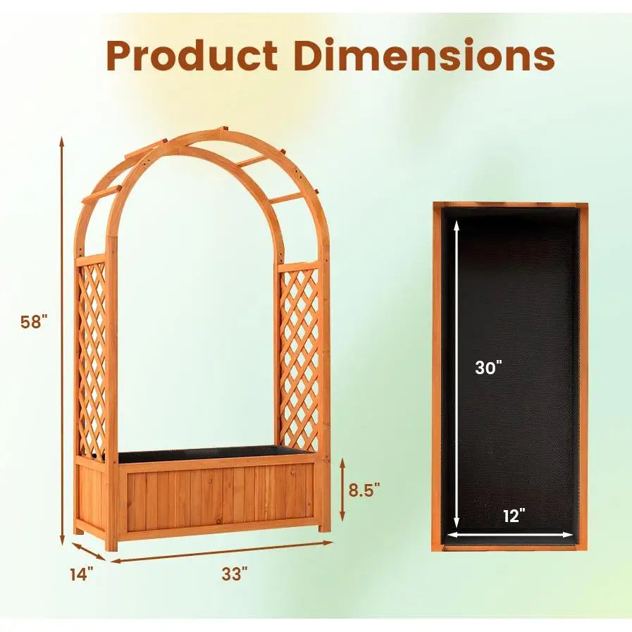 58” Fir Wood Raised Garden Bed with Arched Trellis