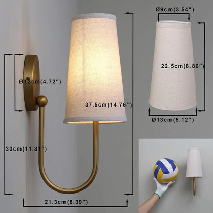 Brass Wall Sconces with Linen Shades (Set of 2)