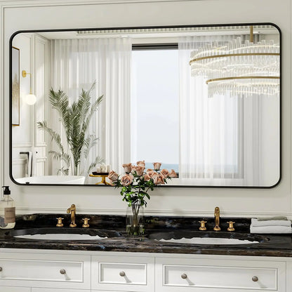 Black Framed Bathroom Mirror with Rounded Rectangle Design