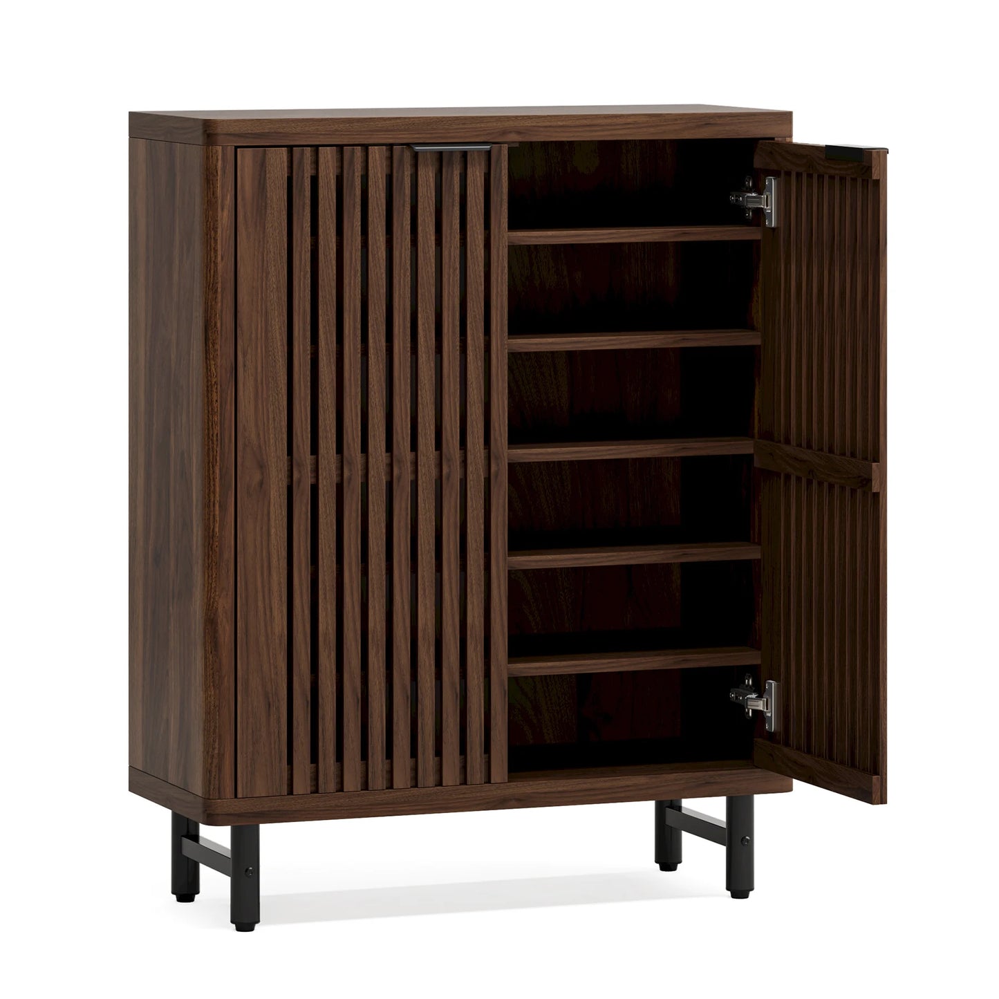 Dark Walnut Louvered Door Shoe Cabinet