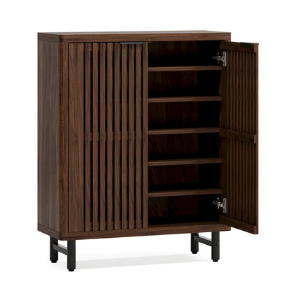 Dark Walnut Louvered Door Shoe Cabinet