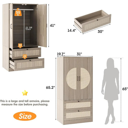 Arched Rattan Door Bedroom Wardrobe Armoire