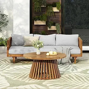 Acacia Wood Outdoor Sofa Set with Cushions and Coffee Table