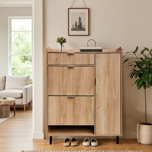 Shoe Storage Cabinet with Flip Drawers and Wave Design