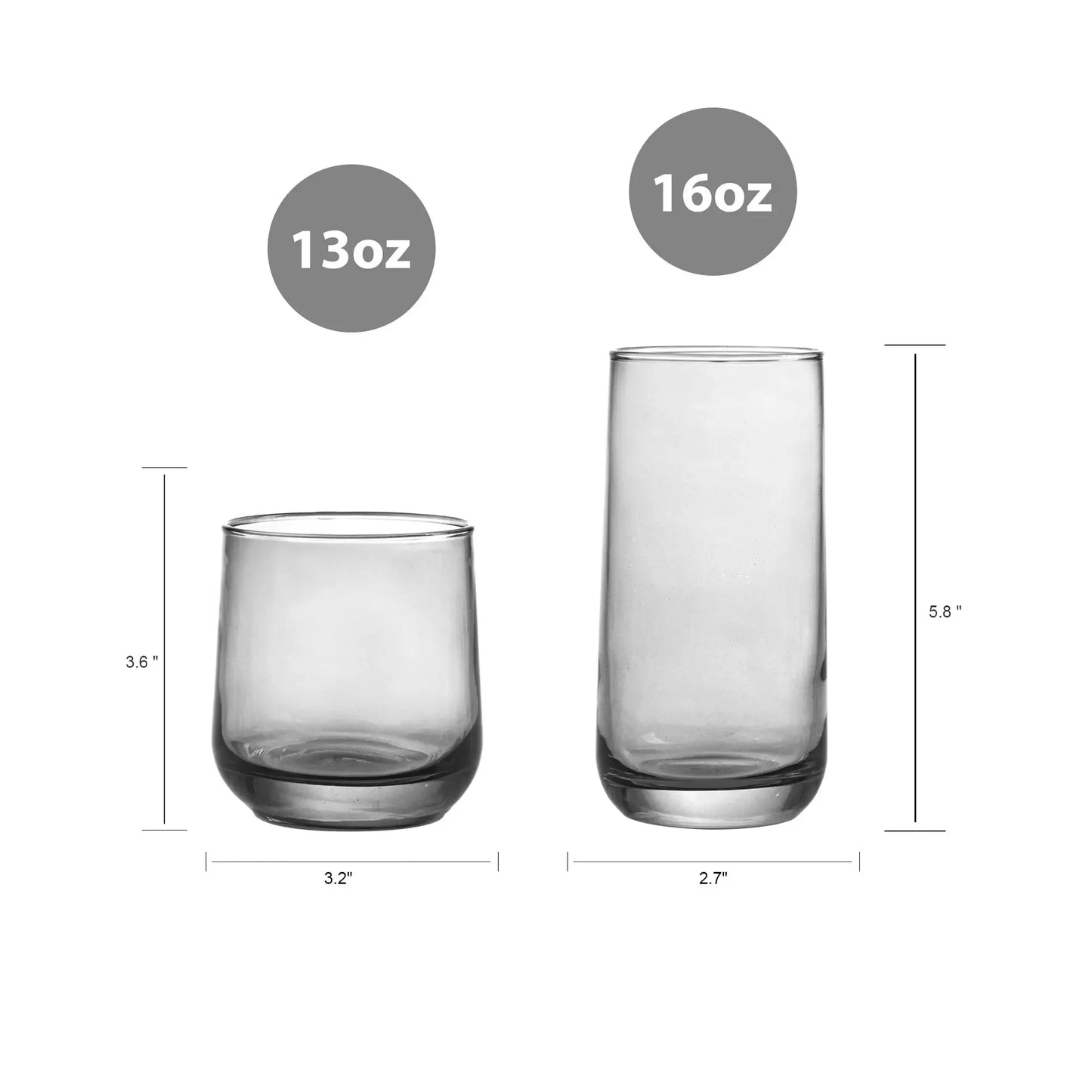 16-Piece Smoke Tinted Glass Drinkware Set