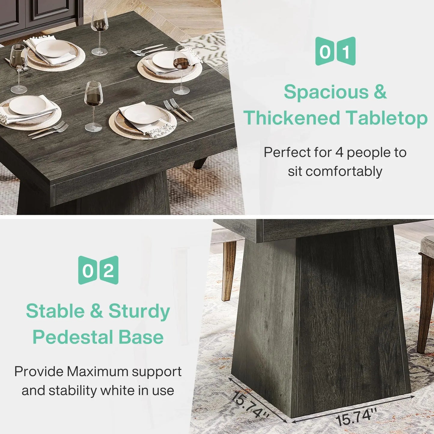 Square Pedestal Dining Table for 4