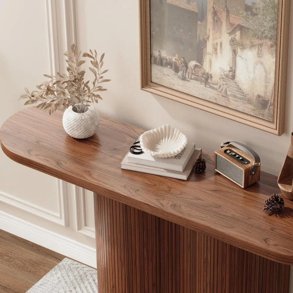Walnut Tambour Waterfall Console Table