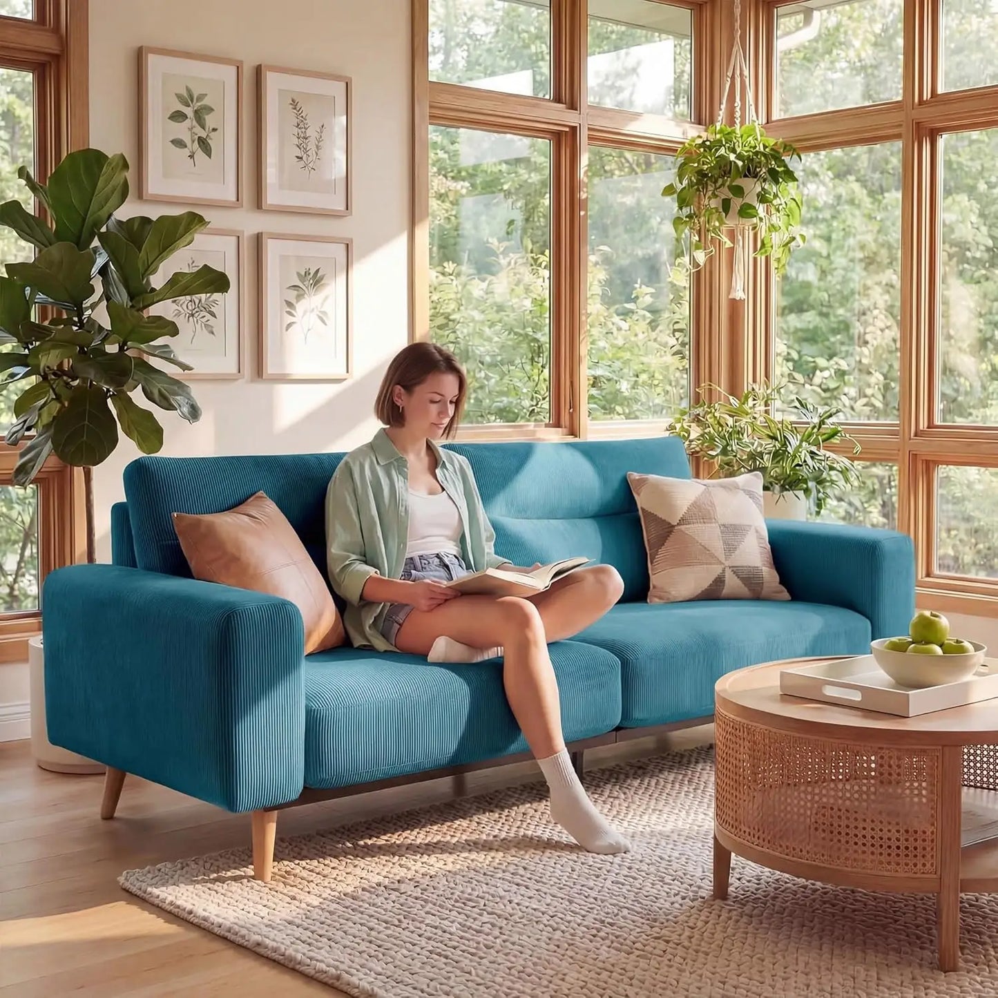 Modern Corduroy Upholstered Loveseat