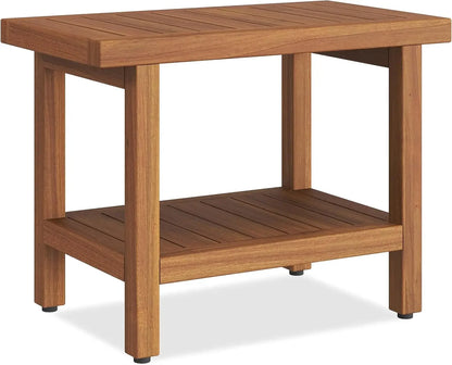Teak Shower Bench with Shelf and Spa-Inspired Design