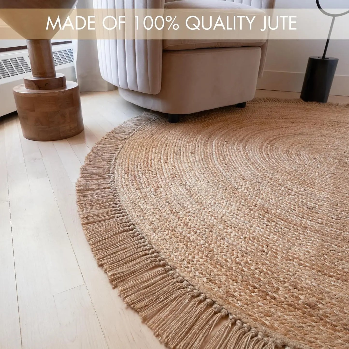 Natural Hand Woven Round Jute Area Rug