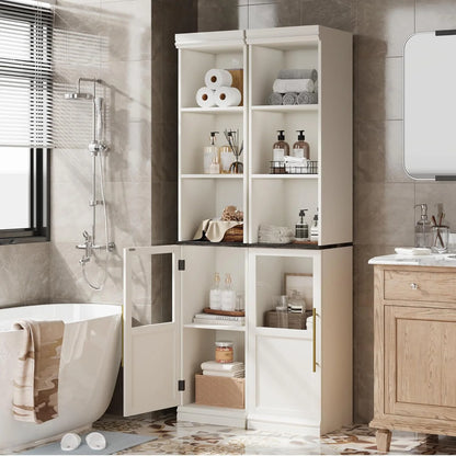 Slim Glass-Door Bathroom Storage Cabinet