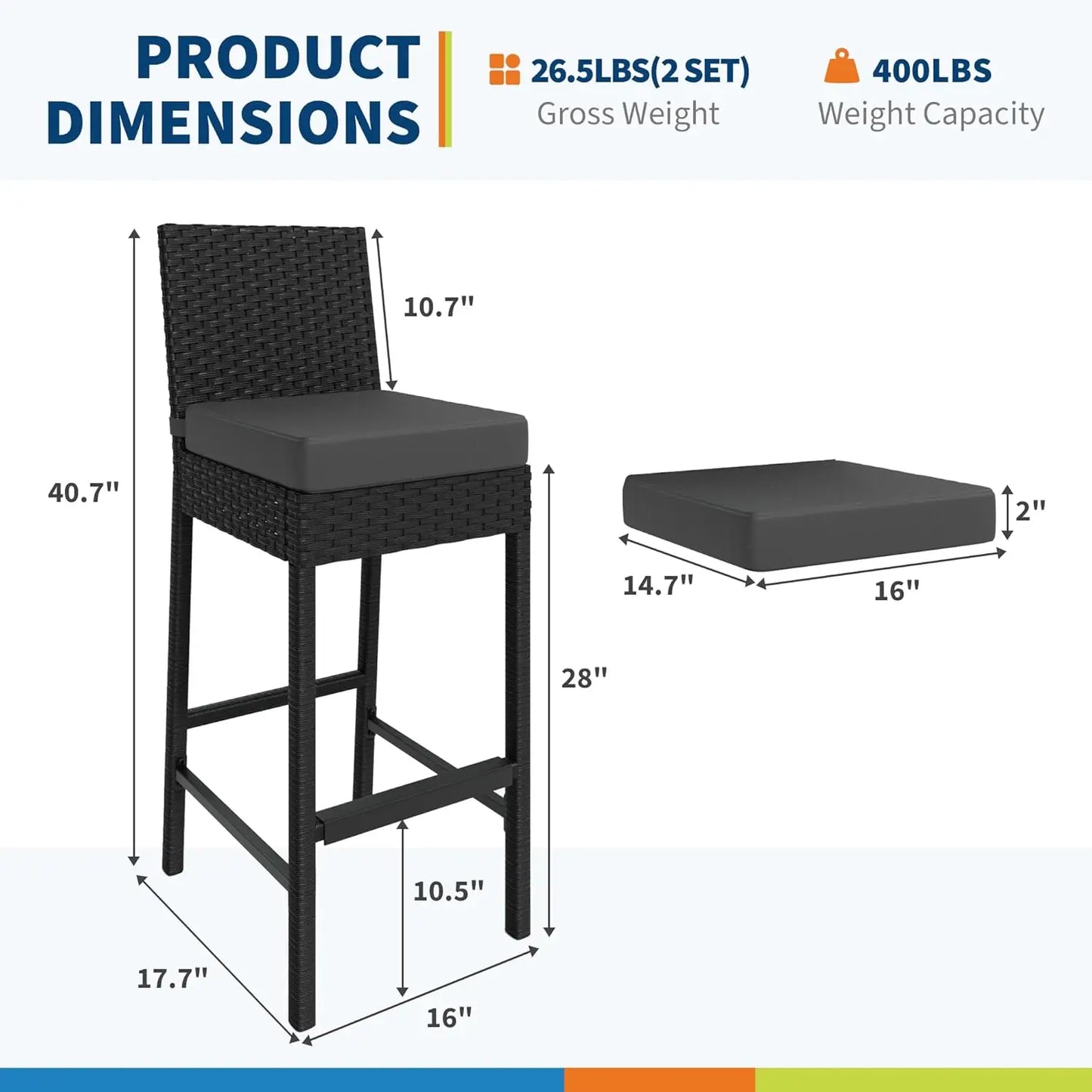 All-Weather Wicker Outdoor Bar Stools, Set of Two