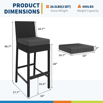 All-Weather Wicker Outdoor Bar Stools, Set of Two
