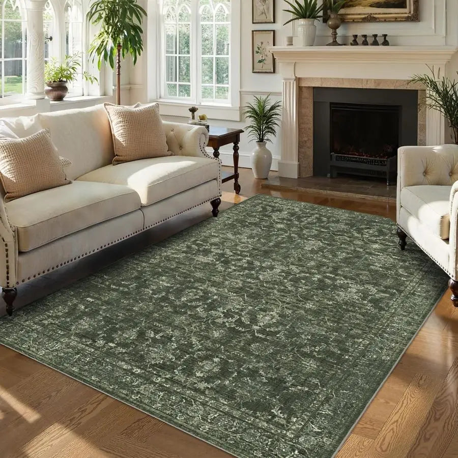 Vintage Floral Faux Wool Area Rug
