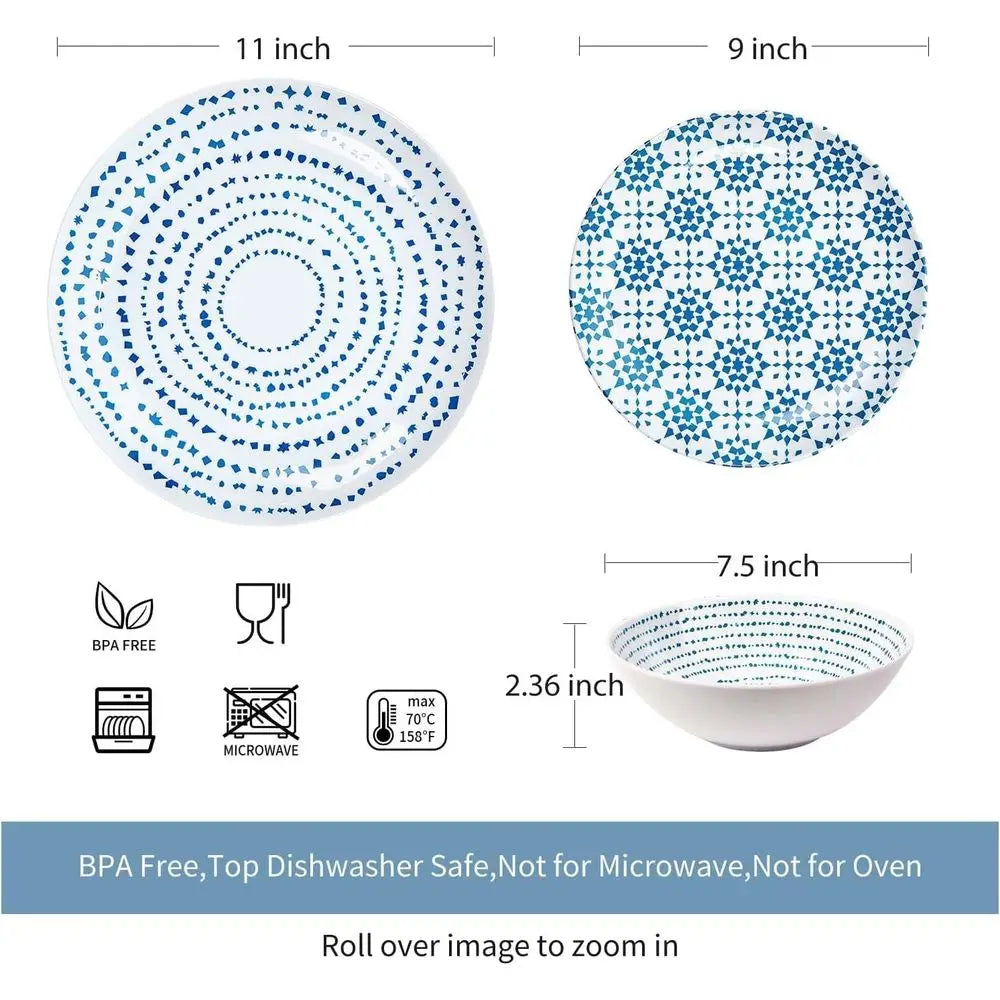 Geometric Melamine Dinnerware Set – Service for 4