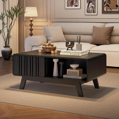 Mid-Century Coffee Table with Sliding Doors