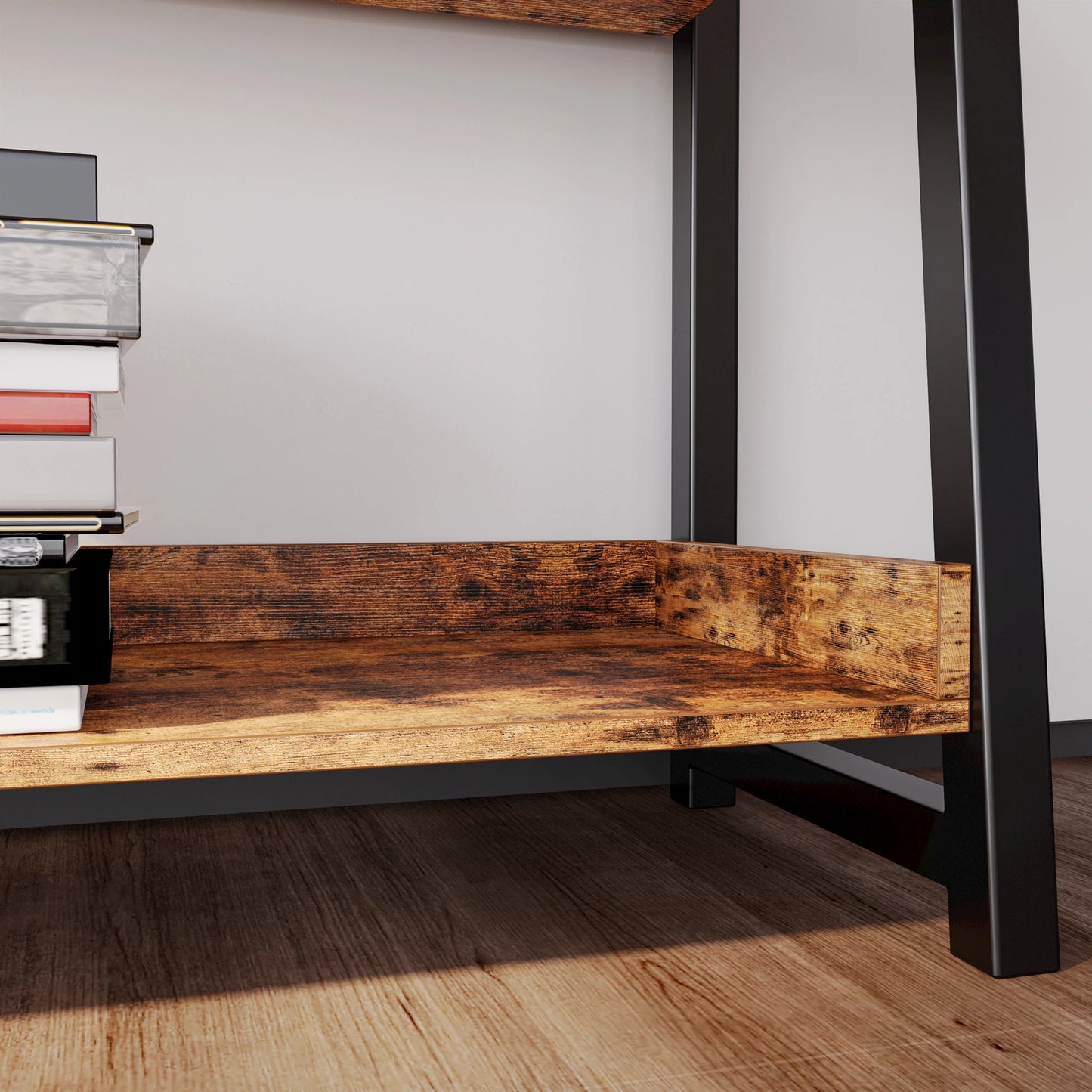 5-Tier Industrial Bookshelf with Safety Rails