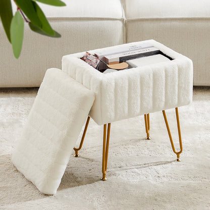 Faux Fur Vanity Stool with Hidden Storage
