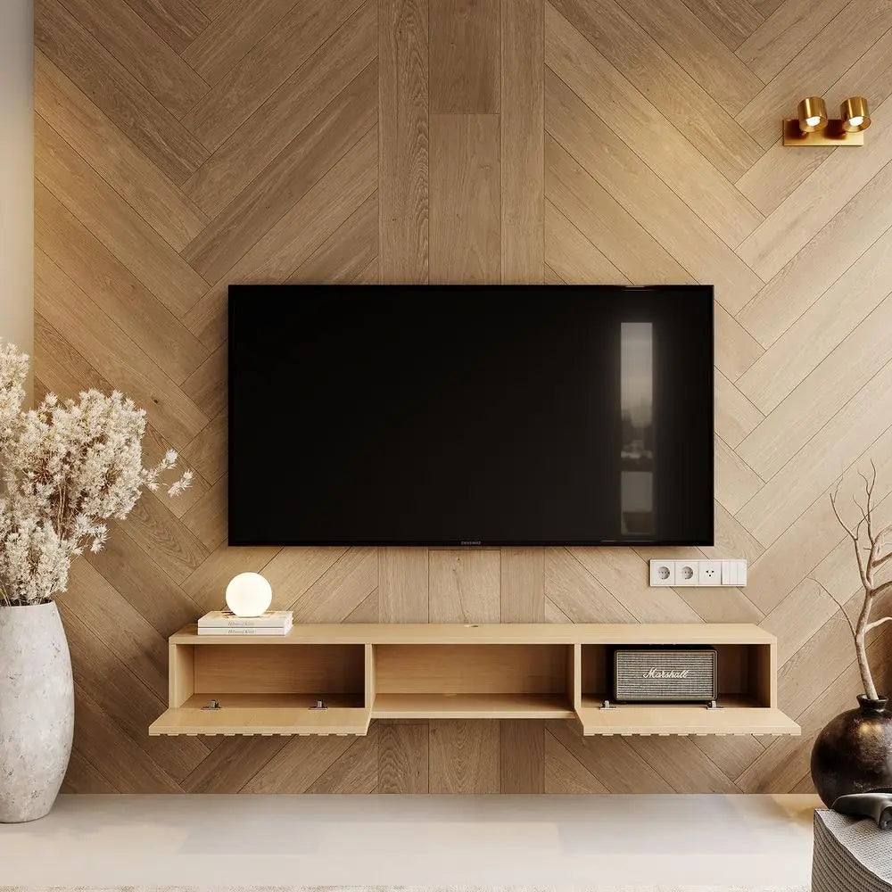 Natural Wood Floating TV Console