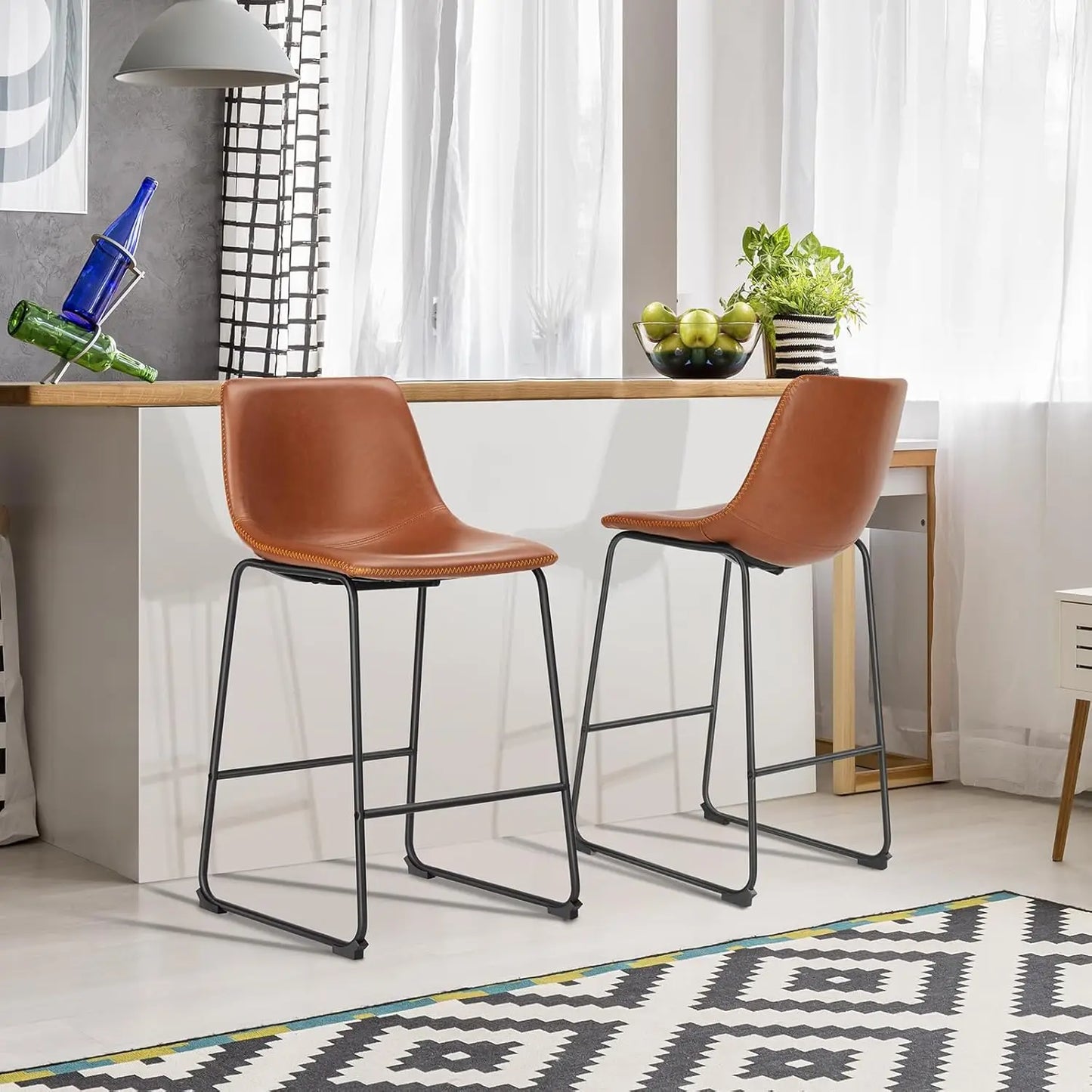 Refined Faux Leather Bar Stools, Set of Two