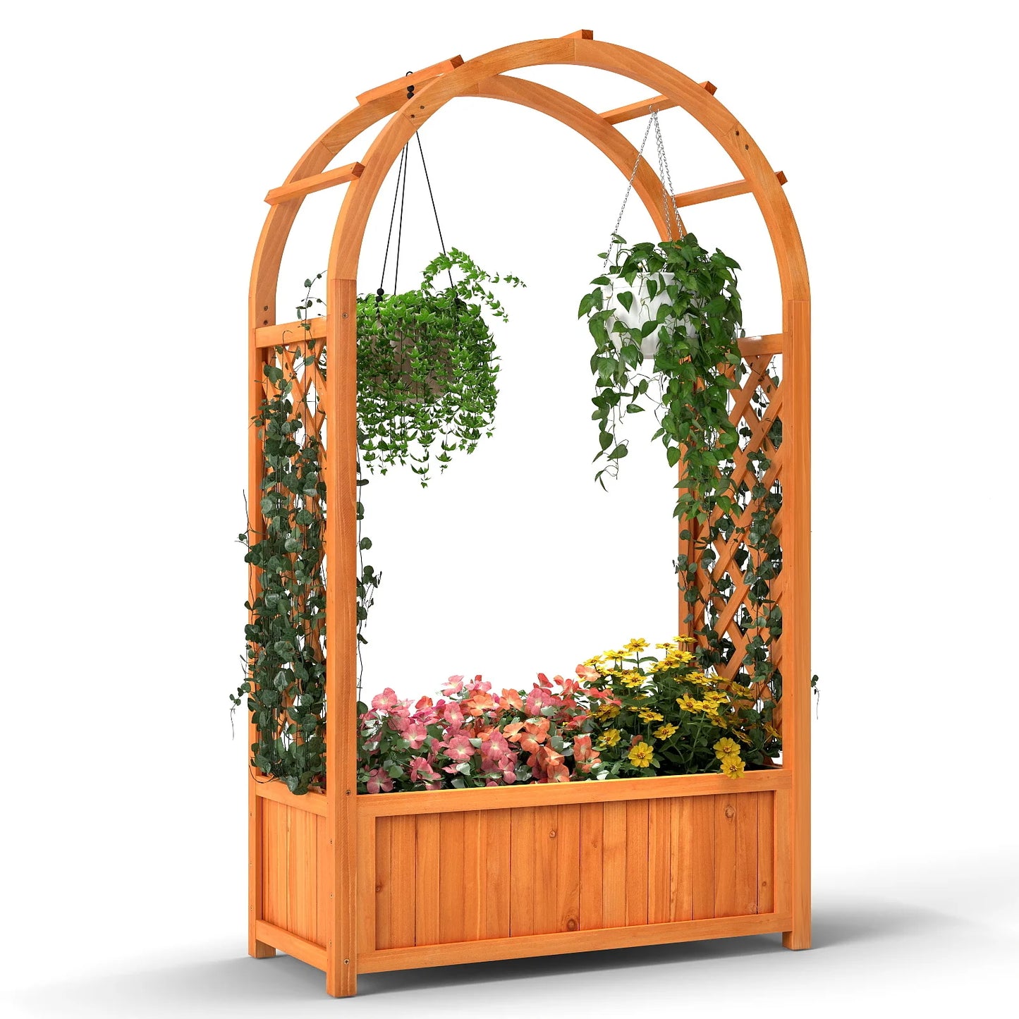 58” Fir Wood Raised Garden Bed with Arched Trellis