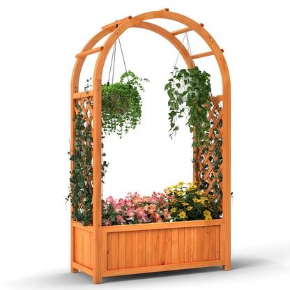 58” Fir Wood Raised Garden Bed with Arched Trellis
