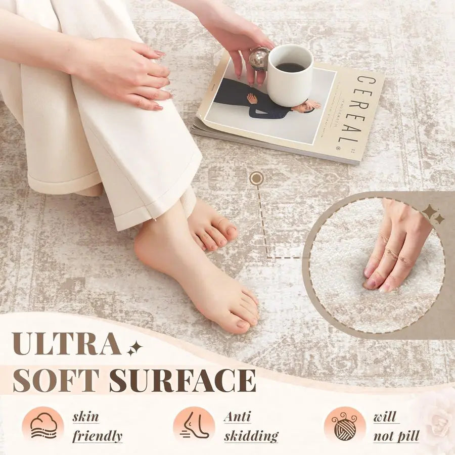 Vintage Washable Non-Slip Stain Resistant Area Rug