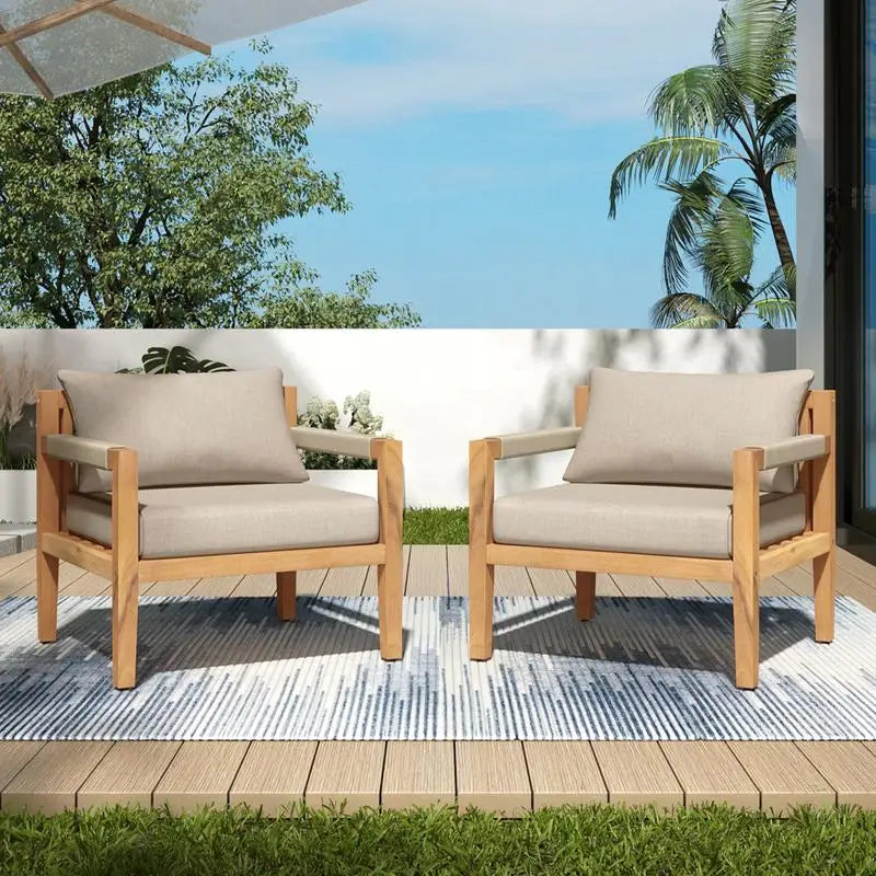 Acacia Wood Outdoor Lounge Chair with Rope Detail